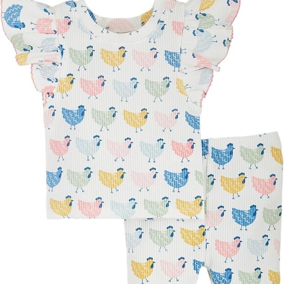 Mud Pie Baby Girl Chicken Print Two Piece Set Size 12-18 Months NEW - Picture 1 of 2
